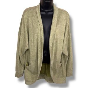 XL Sonoma Green Open Front Sweater Long Sleeve Knit Cotton Blend Casual Comfort
